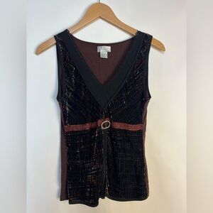 Vintage Bibelot Anthropologie Velvet Tank Top Rhinestone Buckle Boho Y2K – Small